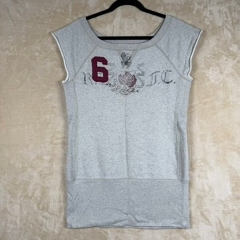 Vintage Rugby Ralph Lauren Cap Sleeve Sweatshirt Women L Gray Collegiate Crest